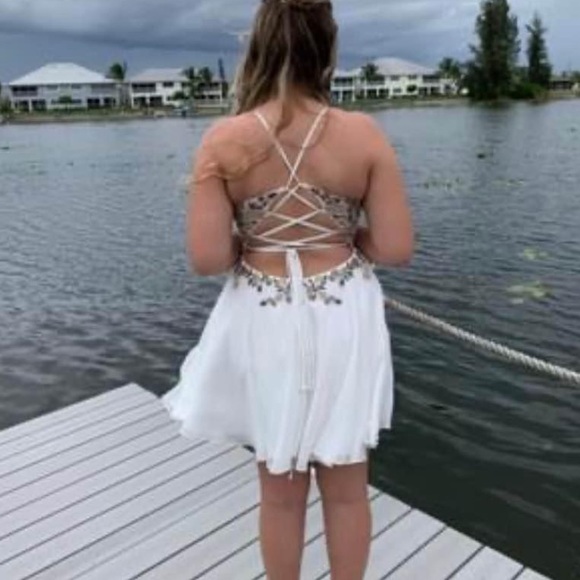 JVN by Jovani - Size 10 (w/ corset back can adjust up/down a size). Off-white - Picture 6 of 9